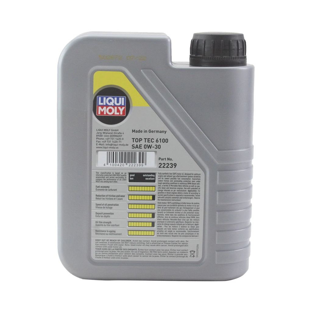 Set of 5 Liqui Moly Top Tec 6100 0W-30 Engine Motor Oil (5L)