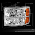 Pair Chrome Amber Signal Headlight Lamps for Chevy Silverado (2007–2014)