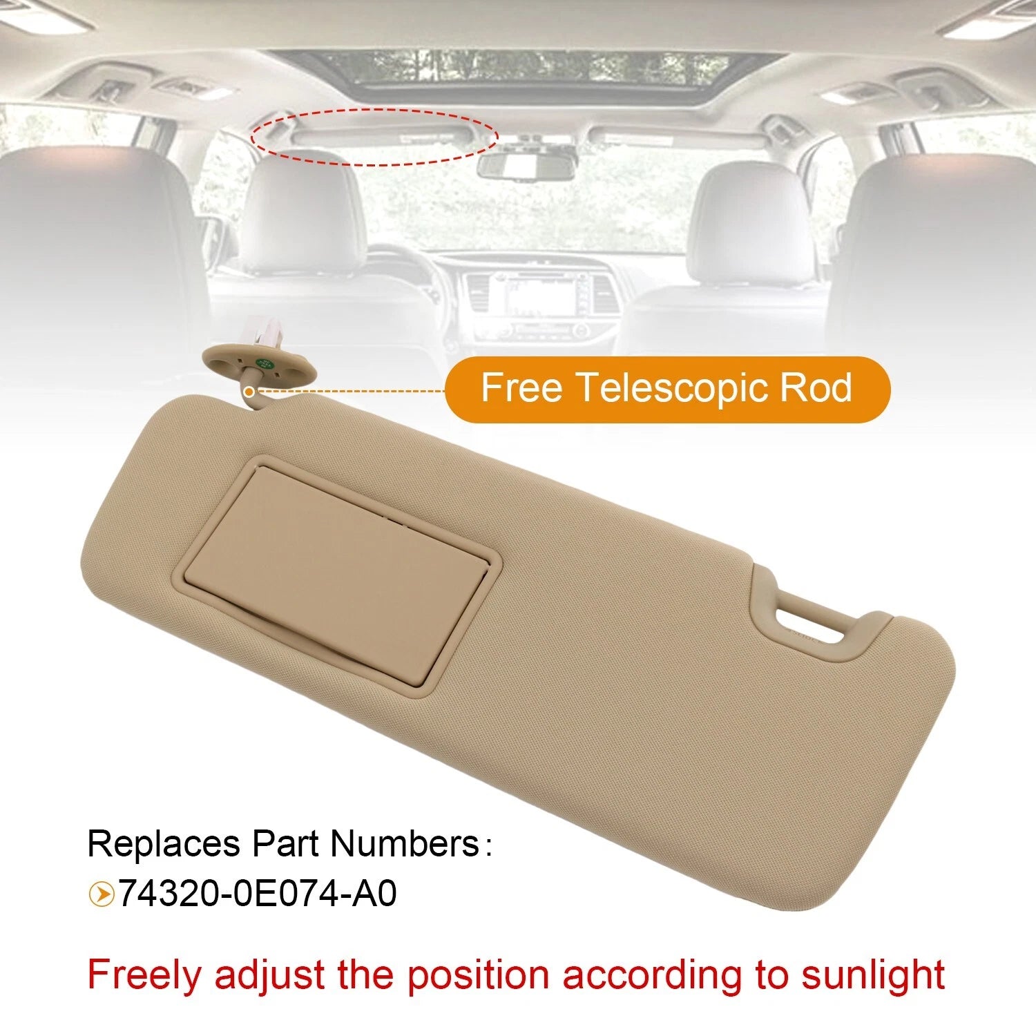 Sun Visor for Toyota Highlander (2014-2019) Left Driver Side Beige