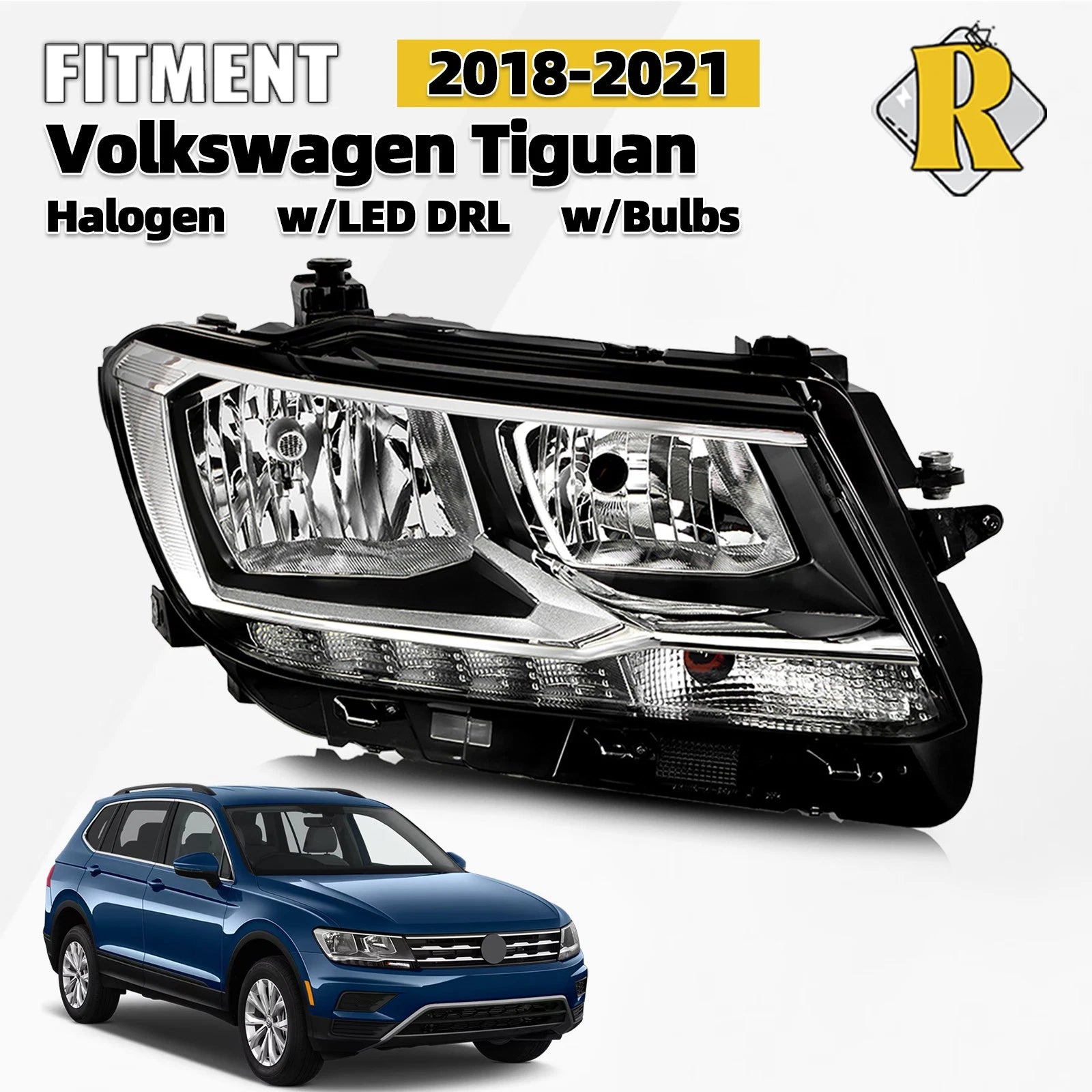 Halogen Headlight w/LED DRL for Volkswagen Tiguan (2018–2021) Right Side
