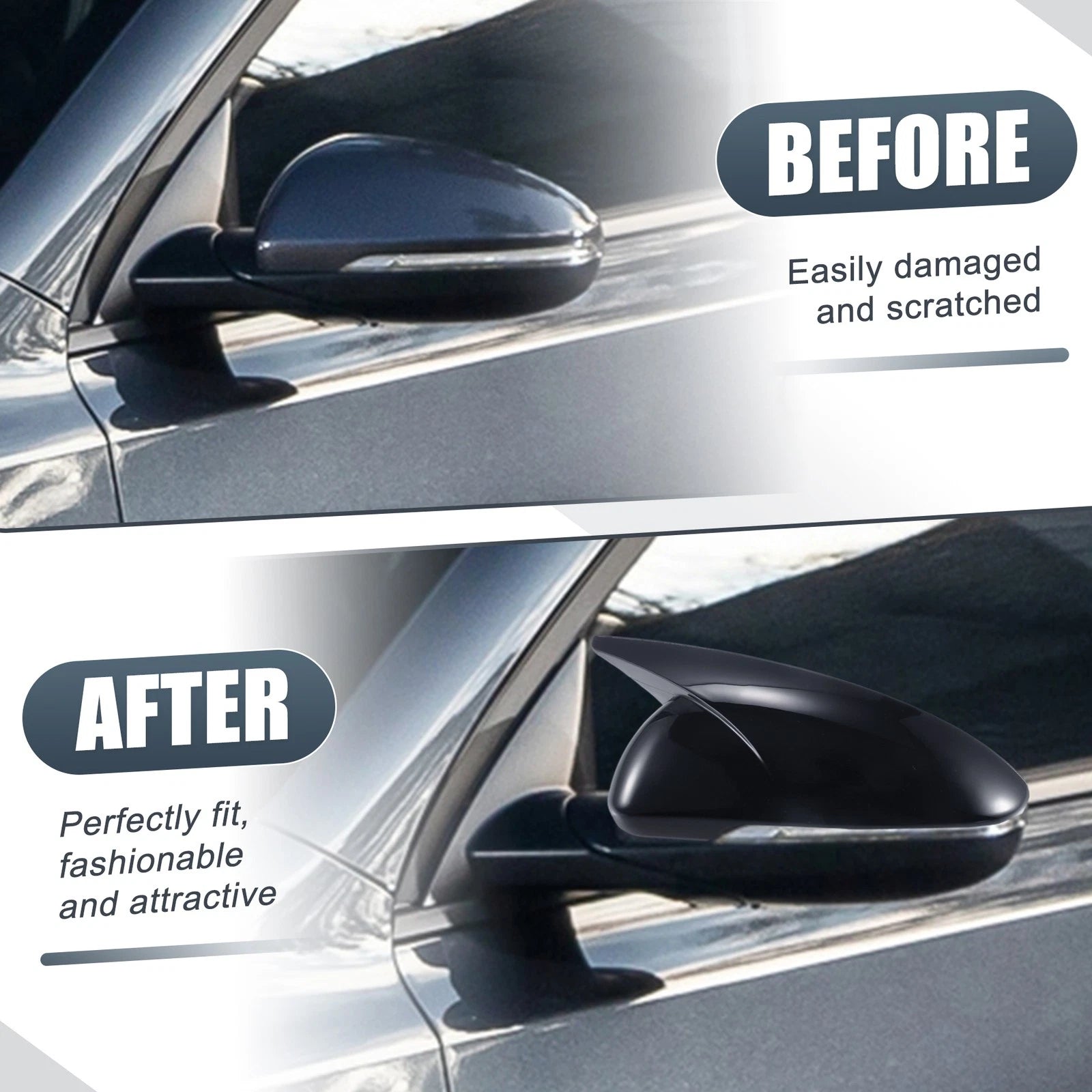 Pair Rearview Mirror Cover Overlay Gloss Black for Kia Forte Cerato K3 (2019–2024)