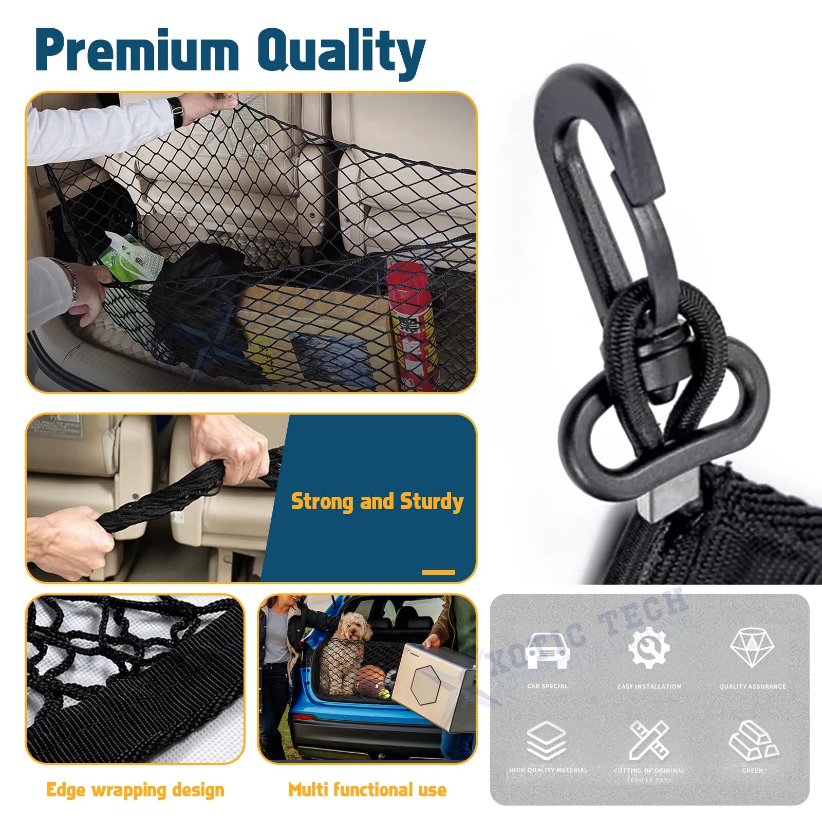 Rear Cargo Storage Net for Black Nylon for Car, Vans, SUVs (-)