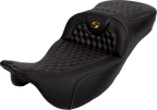 SADDLEMEN RoadSofa Seat for Harley Davidson (Extended Reach, Honeycomb, Gold Stitch)