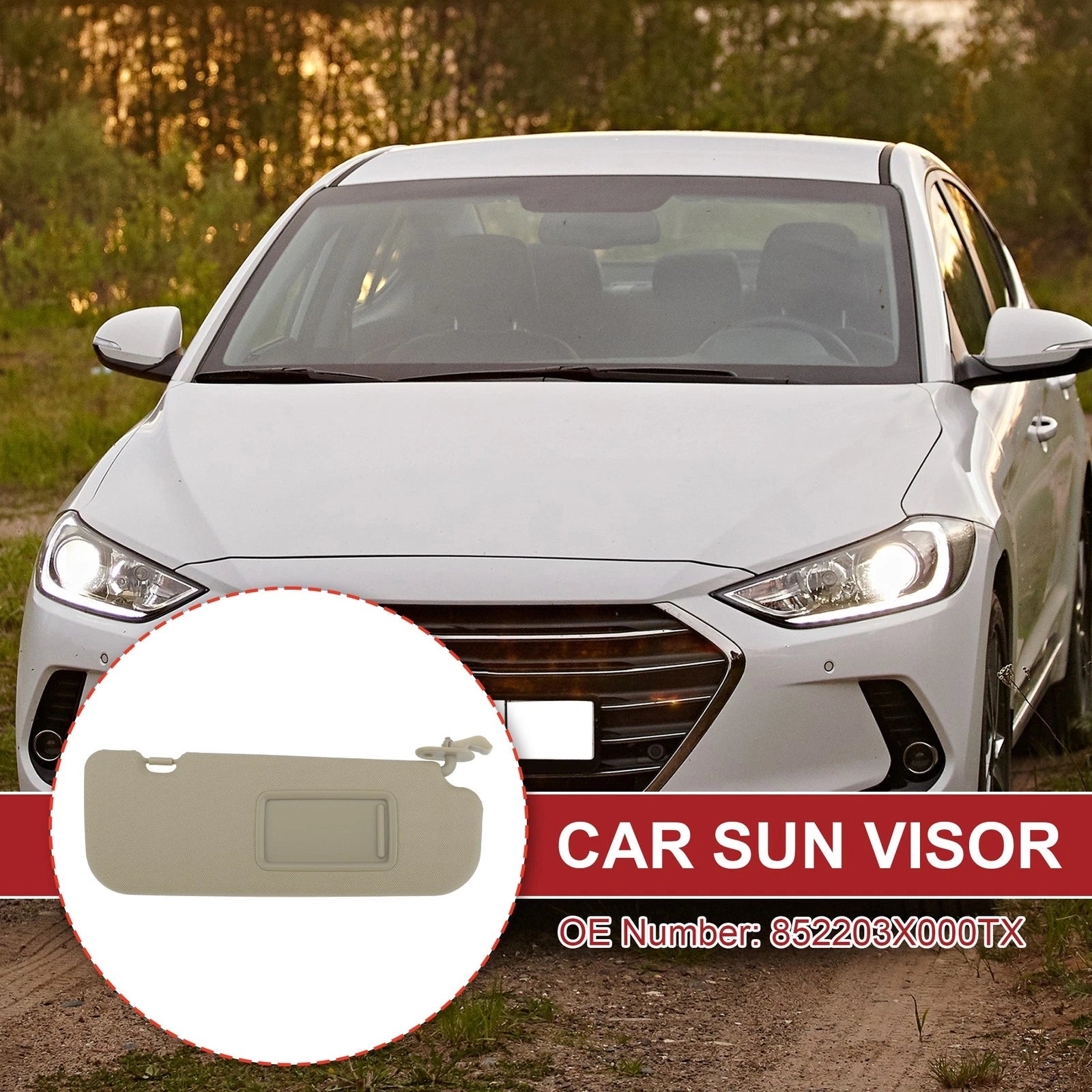 Right Passenger Side Sun Visor 852203X000TX for Hyundai Elantra (2011–2015)