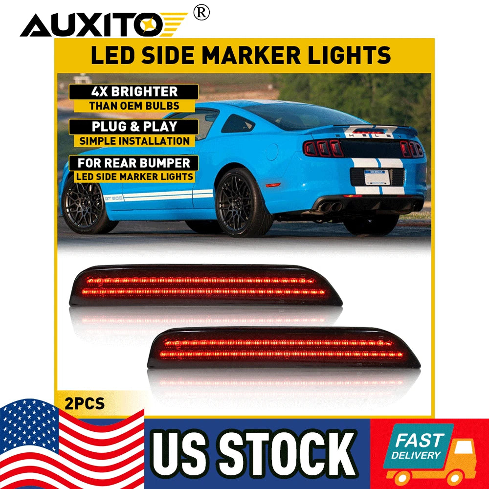 2X Red LED Side Marker Lights Smoked Lens for Ford Mustang (2010–2014)