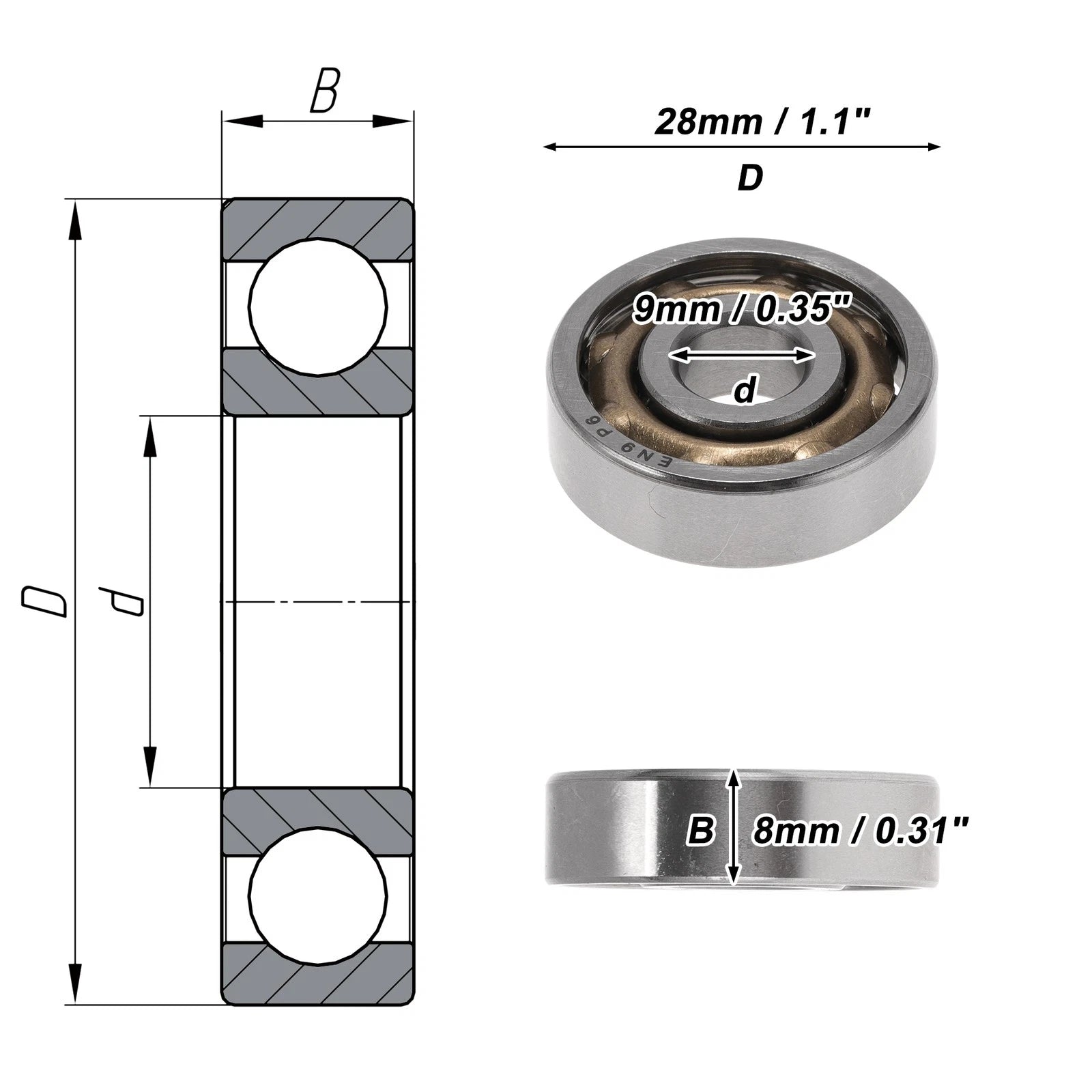 Deep Groove Ball Bearings 9x28x8mm for Scooter Skateboard (No Year Specified)