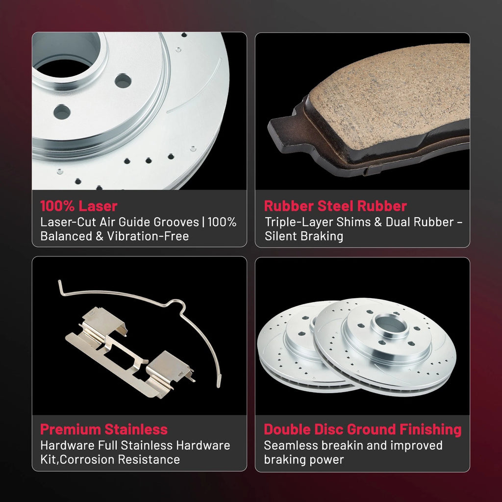 6PC Front Drilled Rotor Brake Pad Kit for Lincoln Mark LT (2006-2008)