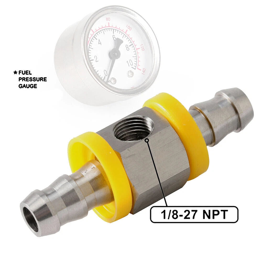 Fuel Pressure Gauge 0-140 PSI for In-Line Adapter 3/8 Inch
