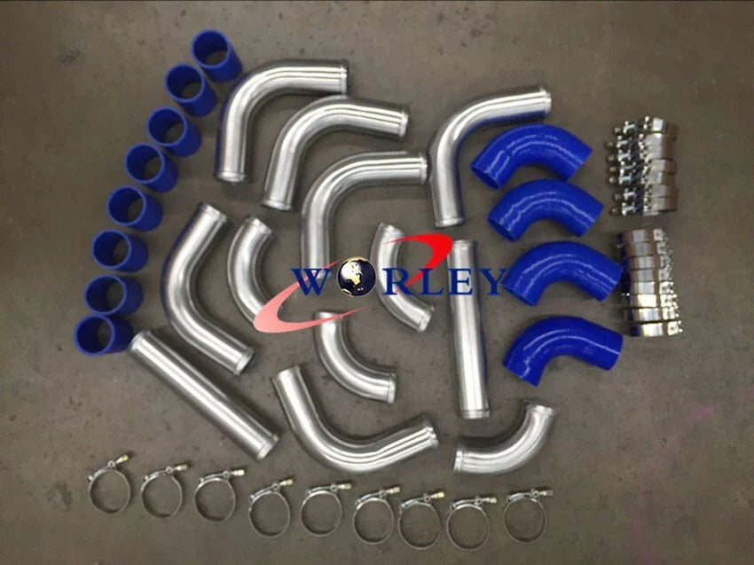 2.5" Aluminum Universal Intercooler Turbo Piping Kit + Blue Hoses + Clamps