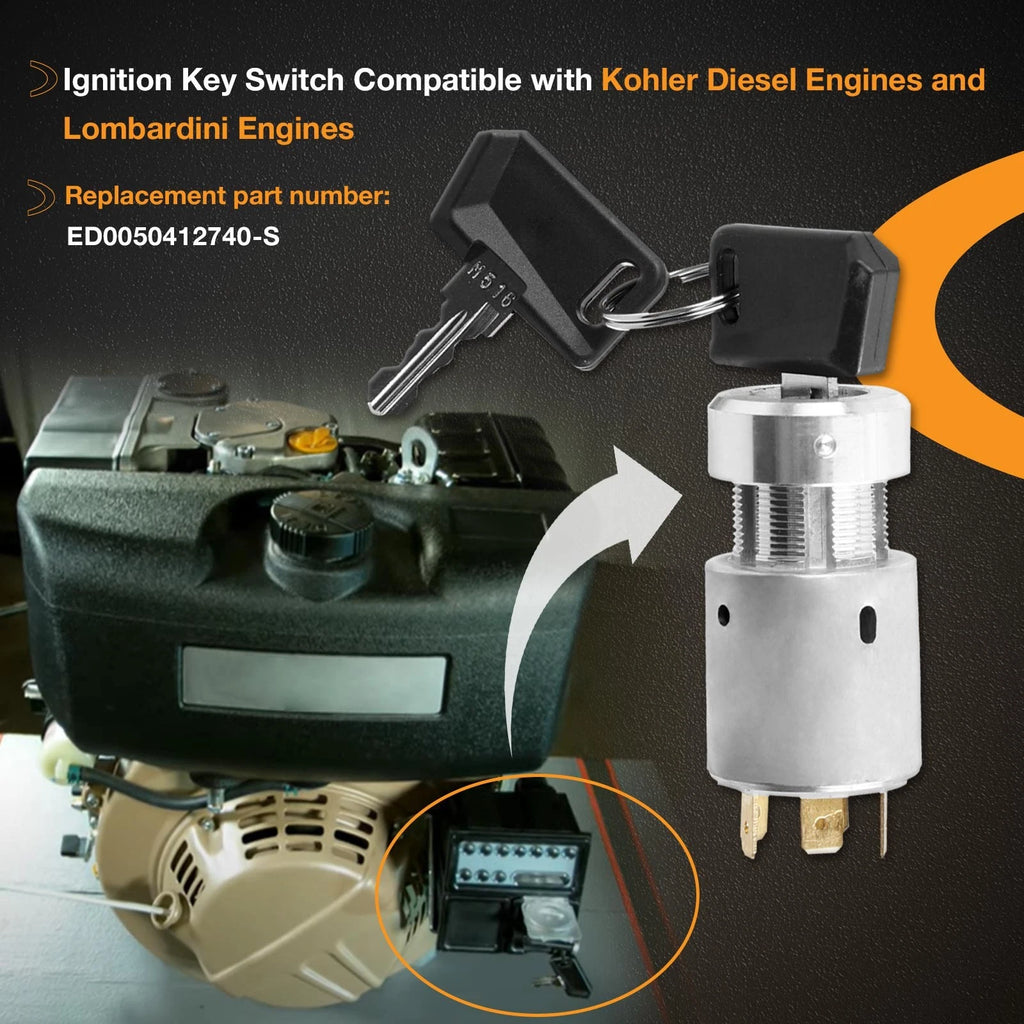 Ignition Switch w/ Keys for Kohler Diesel Lombardini Engines (ED0050412740-S)