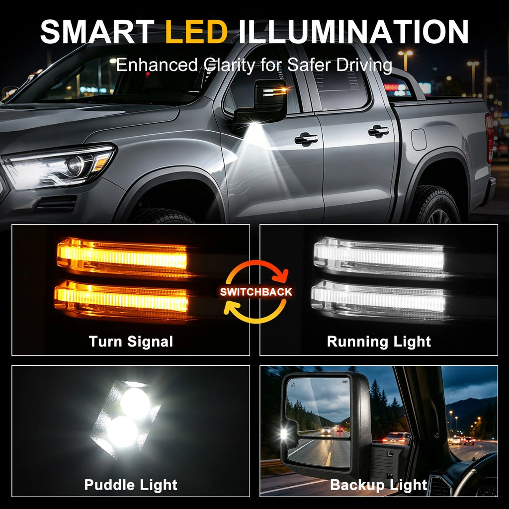 Set of 2 Power Heated LED Signal Puddle Light Tow Mirrors for Silverado 1500 LTD (2019–2025)