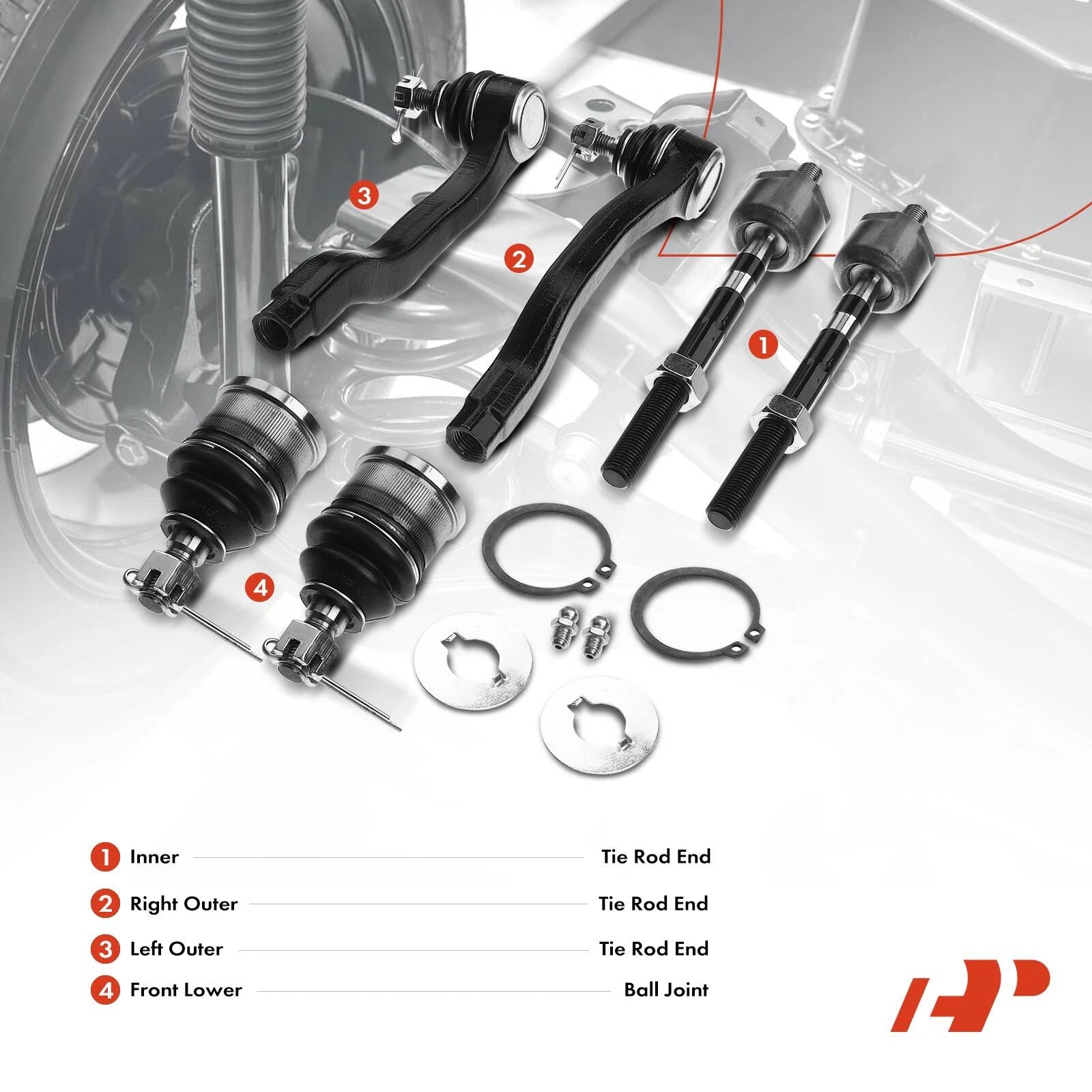 6x Front Tie Rod End Ball Joint for Honda Civic (1992–1995) Acura Integra
