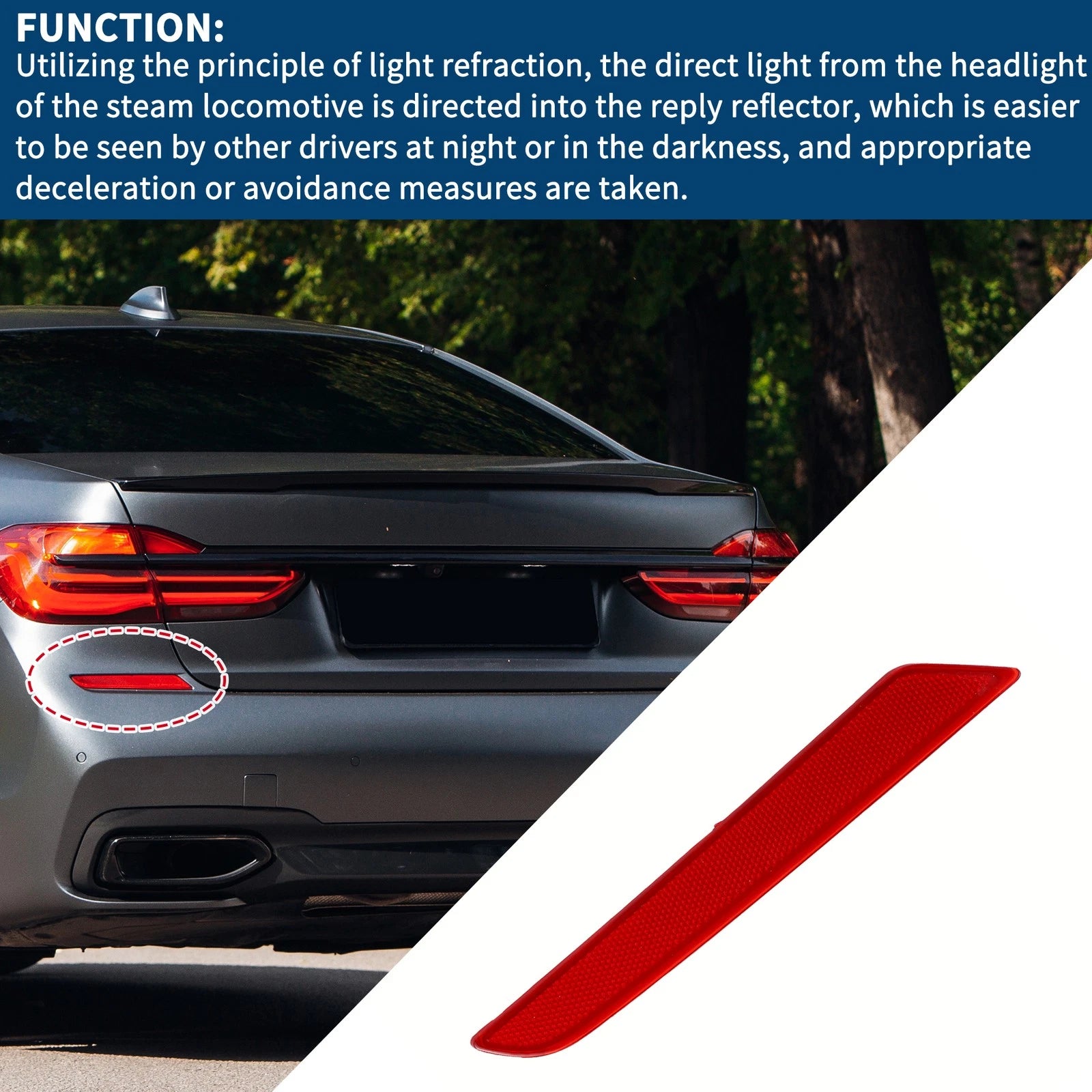 Bumper Reflector No. 63148063197 for BMW 740i (2016–2019) Red Rear Left