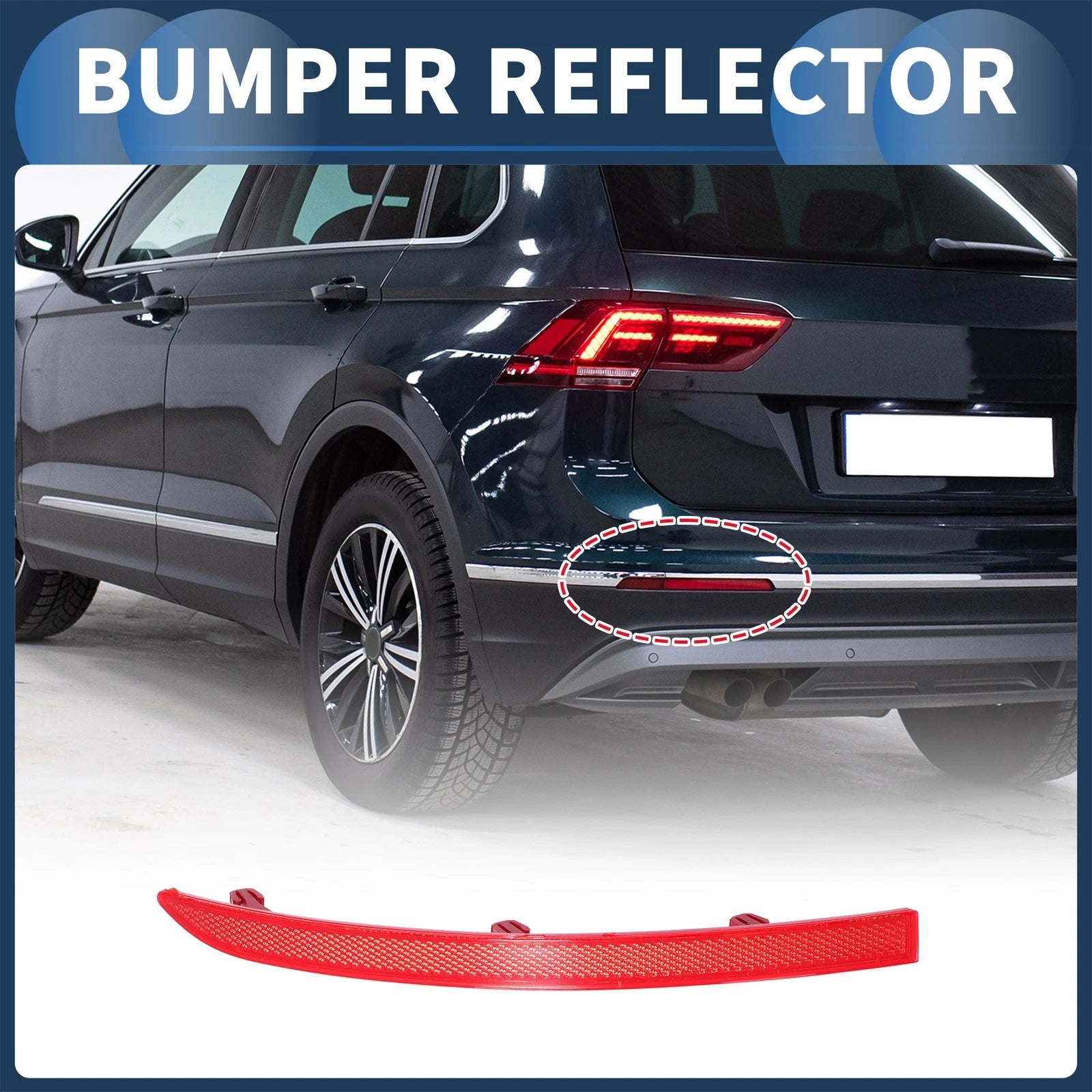 Bumper Reflector No. 5N0945105 for Volkswagen Tiguan (2010–2017) Red Rear Left