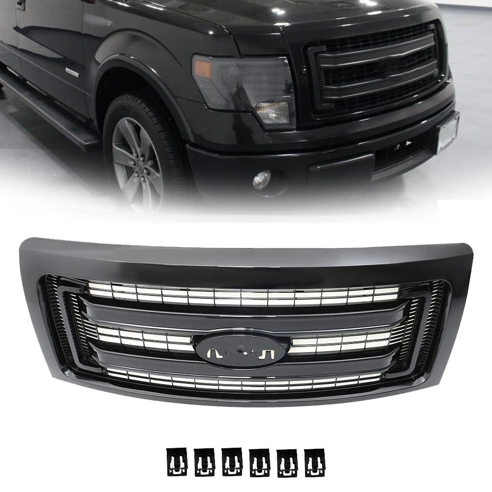 Front Bumper Upper Grille for Ford F-150 (2009–2014) Gloss Black