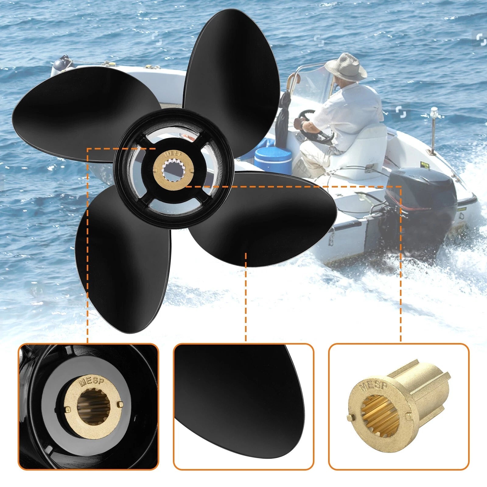 13 x 17 Boat Prop for Mercury 40-140HP (15 Spline, 4 Blades, RH) 48-8M8026590