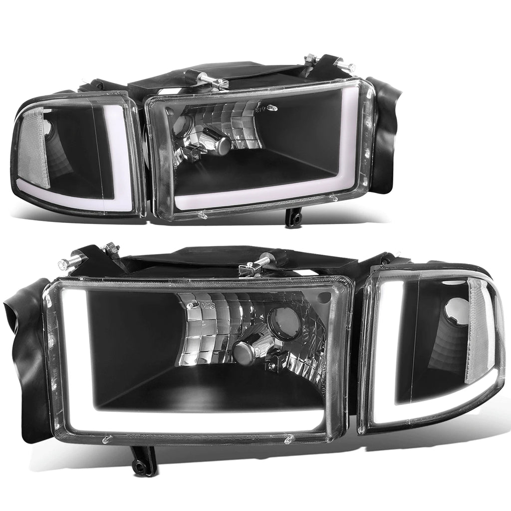 LED DRL Headlights for Dodge Ram Truck (1994–2002) Black Housing Clear Corner