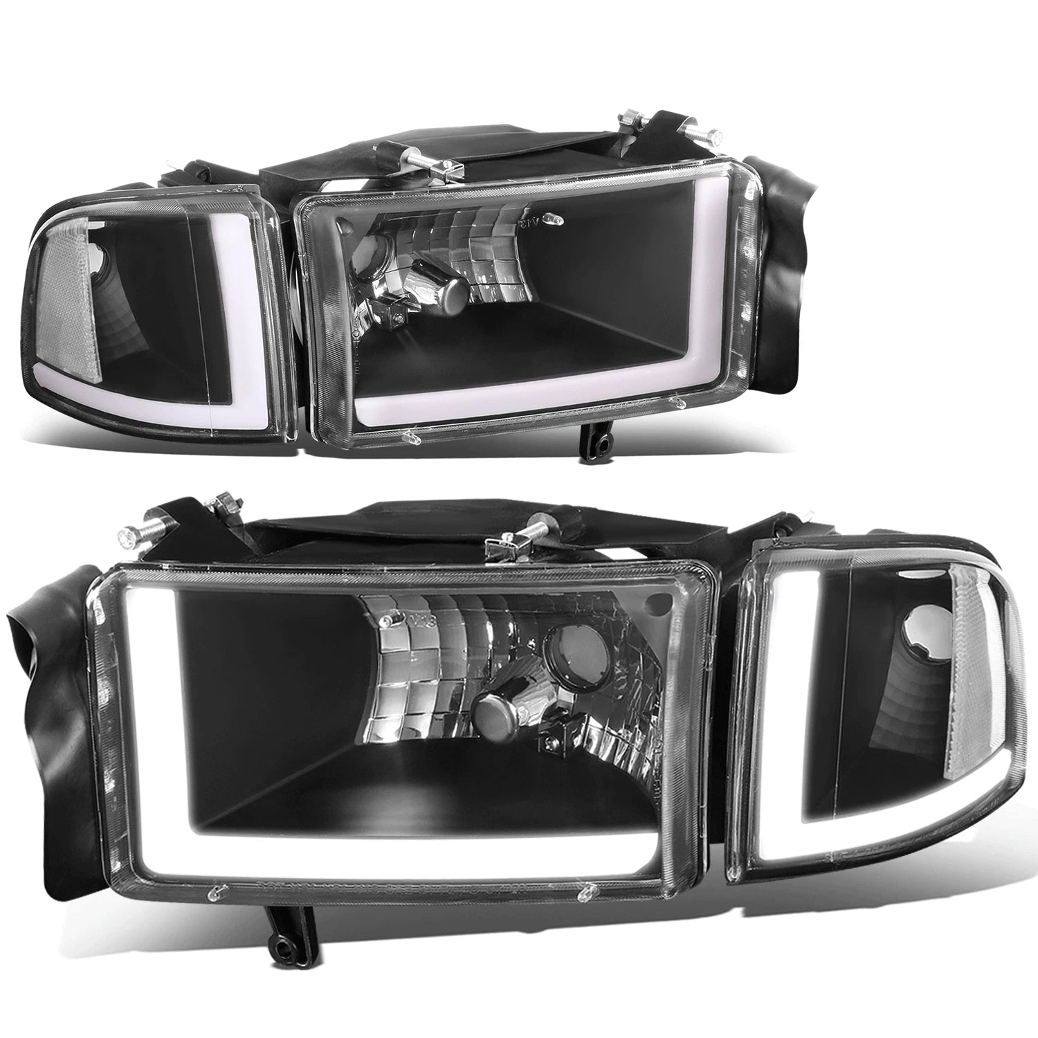 LED DRL Headlights for Dodge Ram Truck (1994–2002) Black Housing Clear Corner