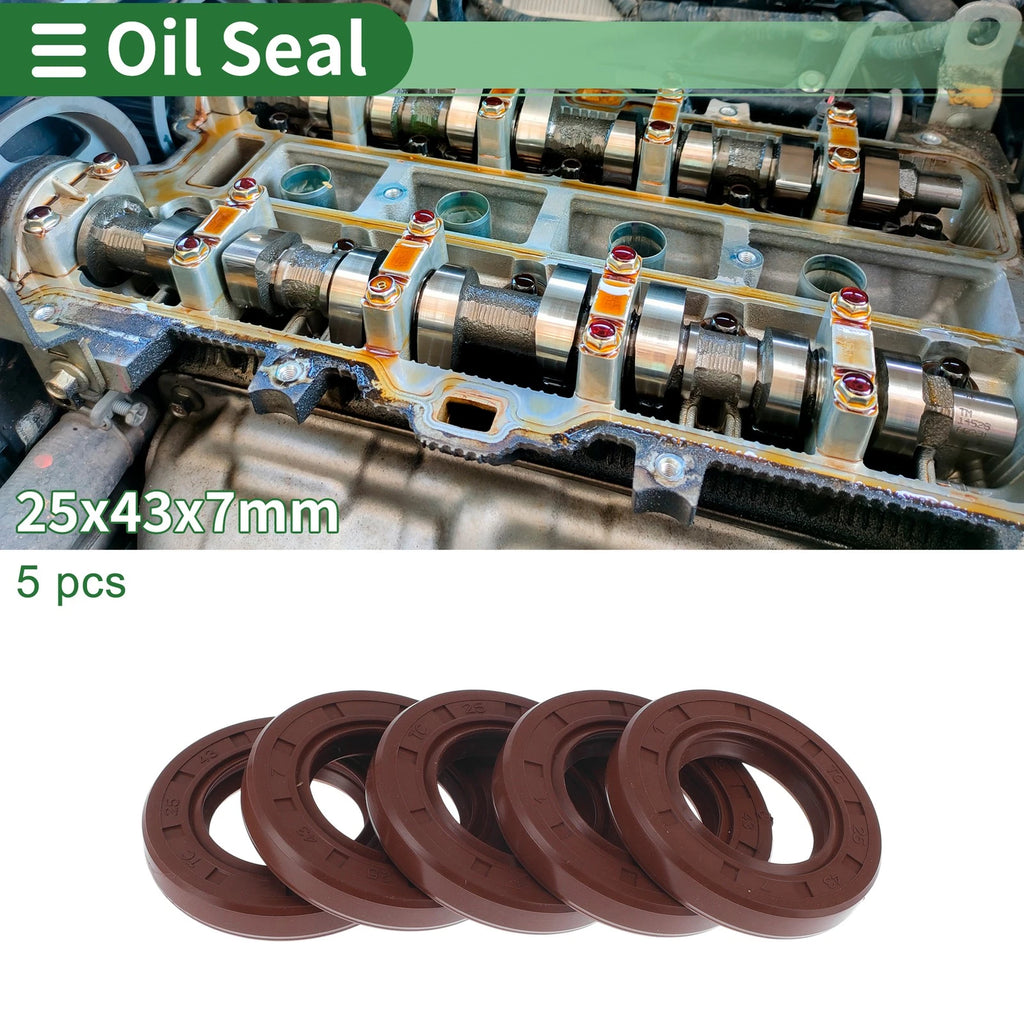 Set of 5 Oil Seal Rotary Shaft Seal FKM Rubber 25x43x7mm