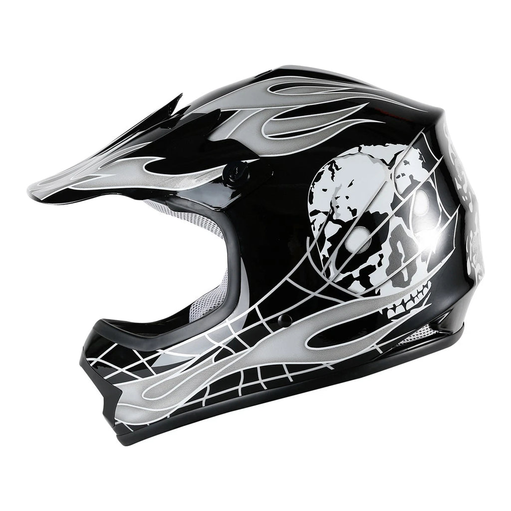 Youth Full Face Motocross Helmet for Kids (S, M, L, XL) - Black Skull DOT