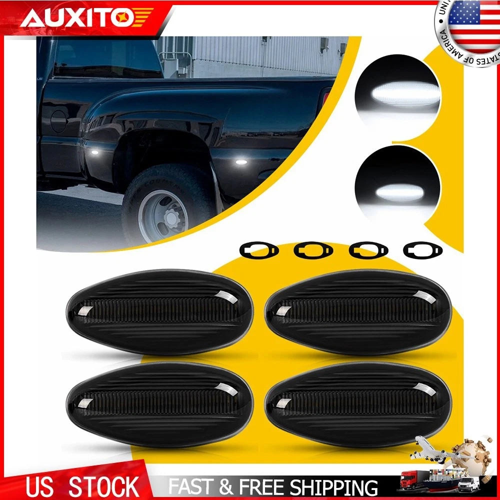 Set of 4 White LED Side Marker Lamps for GMC Sierra 2500HD 3500HD (1999–2014)