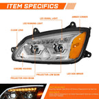 LED DRL Sequential Signal Projector Headlights for Kenworth T660 (2008–2017)