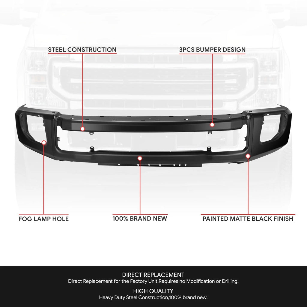 Front Bumper Face Bar for Ford F-250 F-350 SD (2020–2022) w/ Fog Light Holes