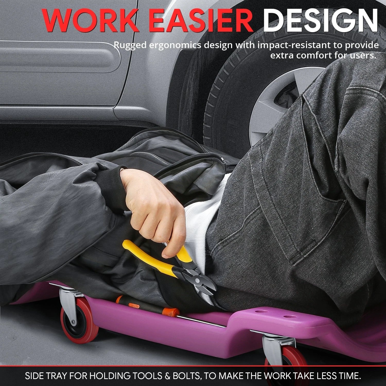 36" x 17" Ergonomic HDPE Automotive Creeper for Mechanics