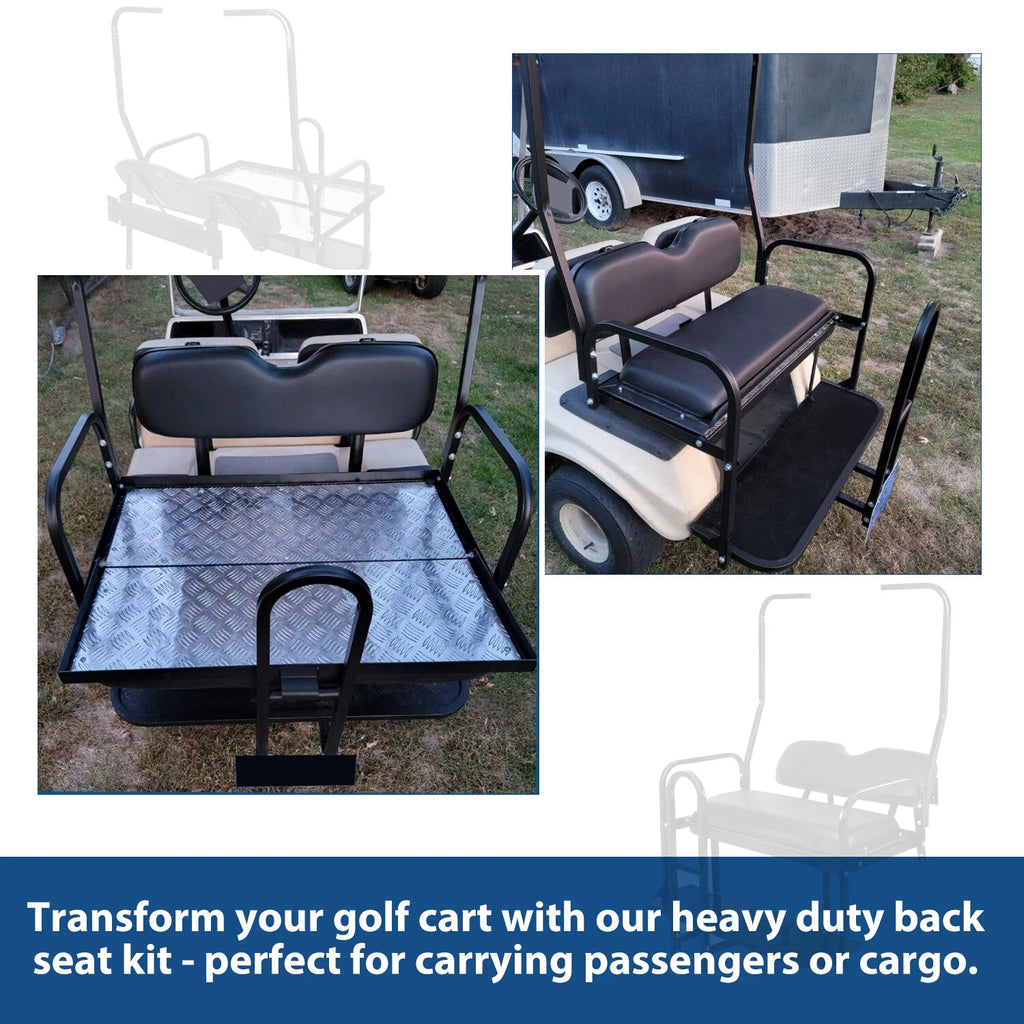 Rear Flip Seat Kit for Club Car DS Golf Cart (1982–2000) - Black w/ Grab Bar
