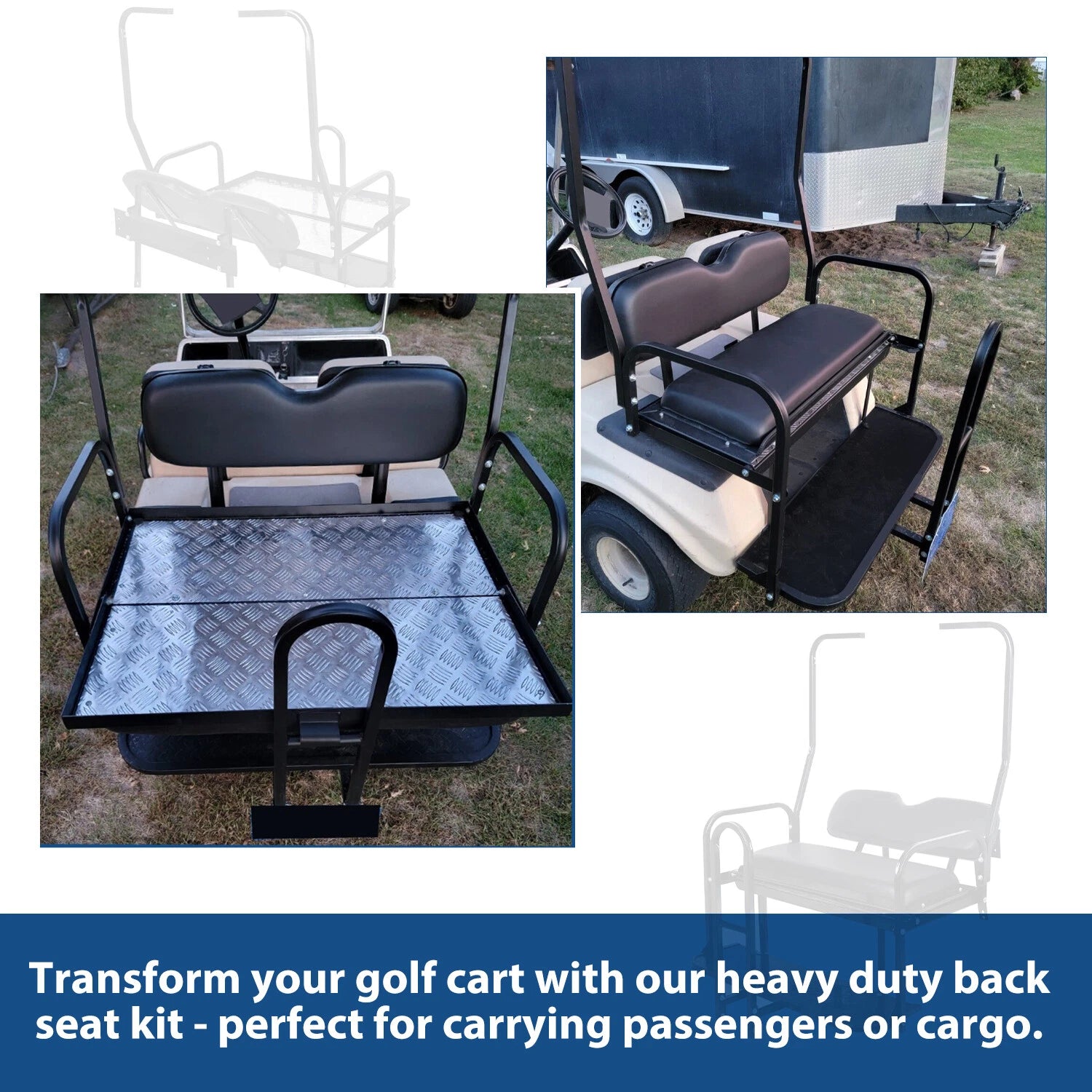 Rear Flip Seat Kit for Club Car DS Golf Cart (1982–2000) - Black w/ Grab Bar