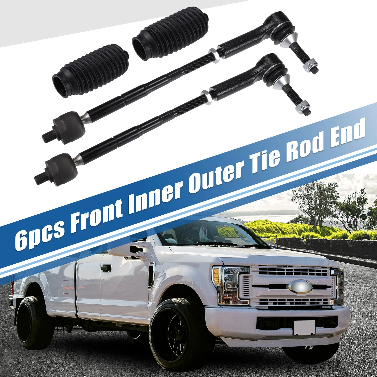 Set of 6 Front Inner Outer Tie Rod End Links for Ford Taurus (2013–2017)