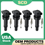Set of 4 Ignition Coils & 4 Spark Plugs for Hyundai Accent Veloster Kia Rio Soul (2011–2019)