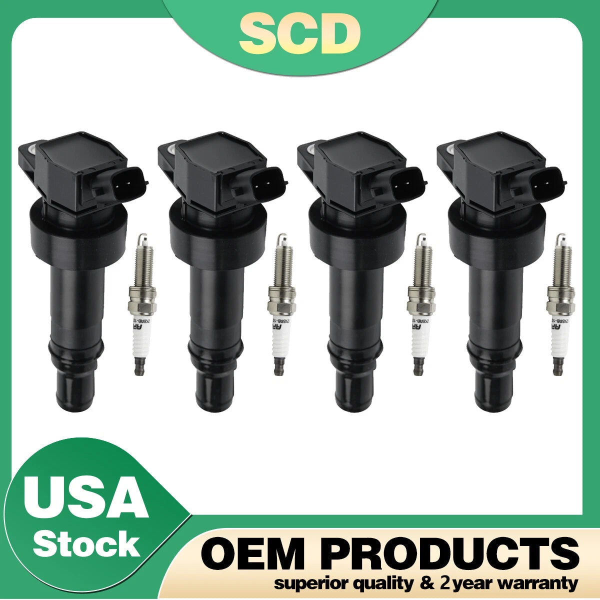 Set of 4 Ignition Coils & 4 Spark Plugs for Hyundai Accent Veloster Kia Rio Soul (2011–2019)