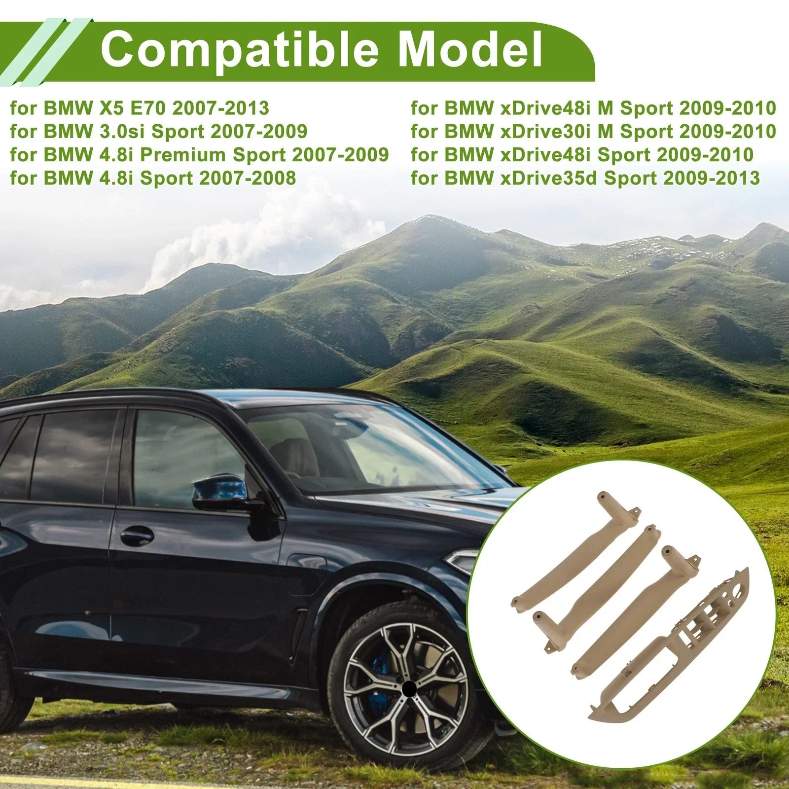 Door Panel Handle Pull Trim Cover for BMW X5 E70 Beige (2007-2013)