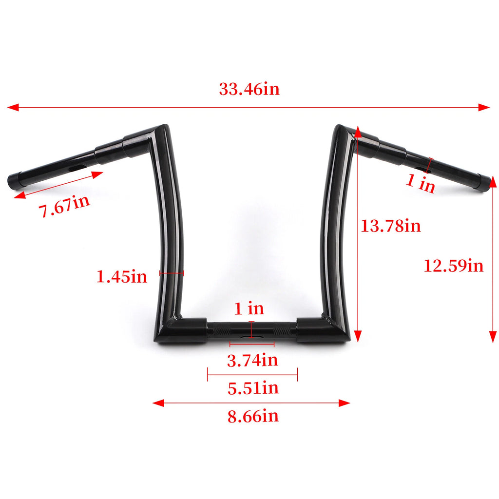 14" Gloss Black Ape Hanger Handlebar for Harley (Fits DNA Monster Fat Bars)