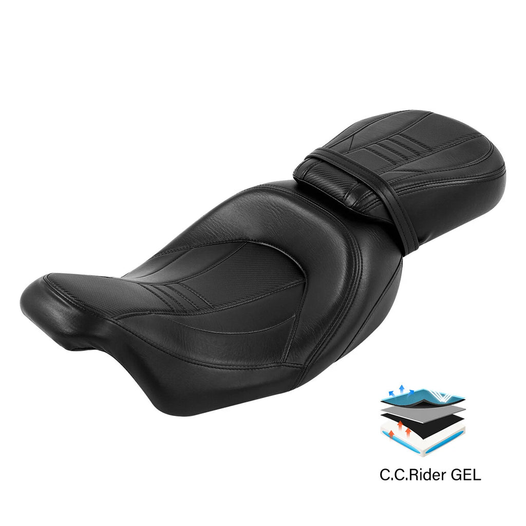 Black Gel Driver Passenger Seat for Harley Touring Street Road Glide (2009–2023)