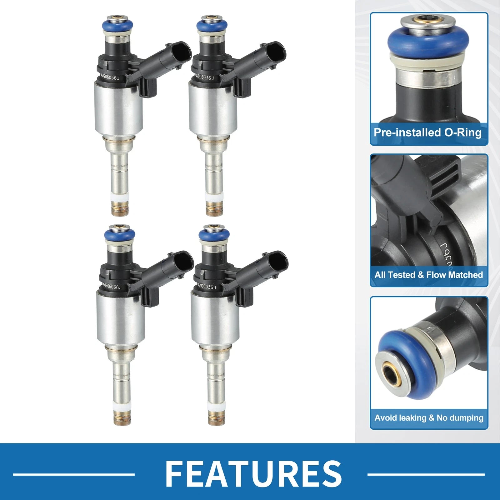 Set of 4 Fuel Injectors No. 06H906036G/06J906036N for VW Tiguan 2.0 TFSI (2007–2018)