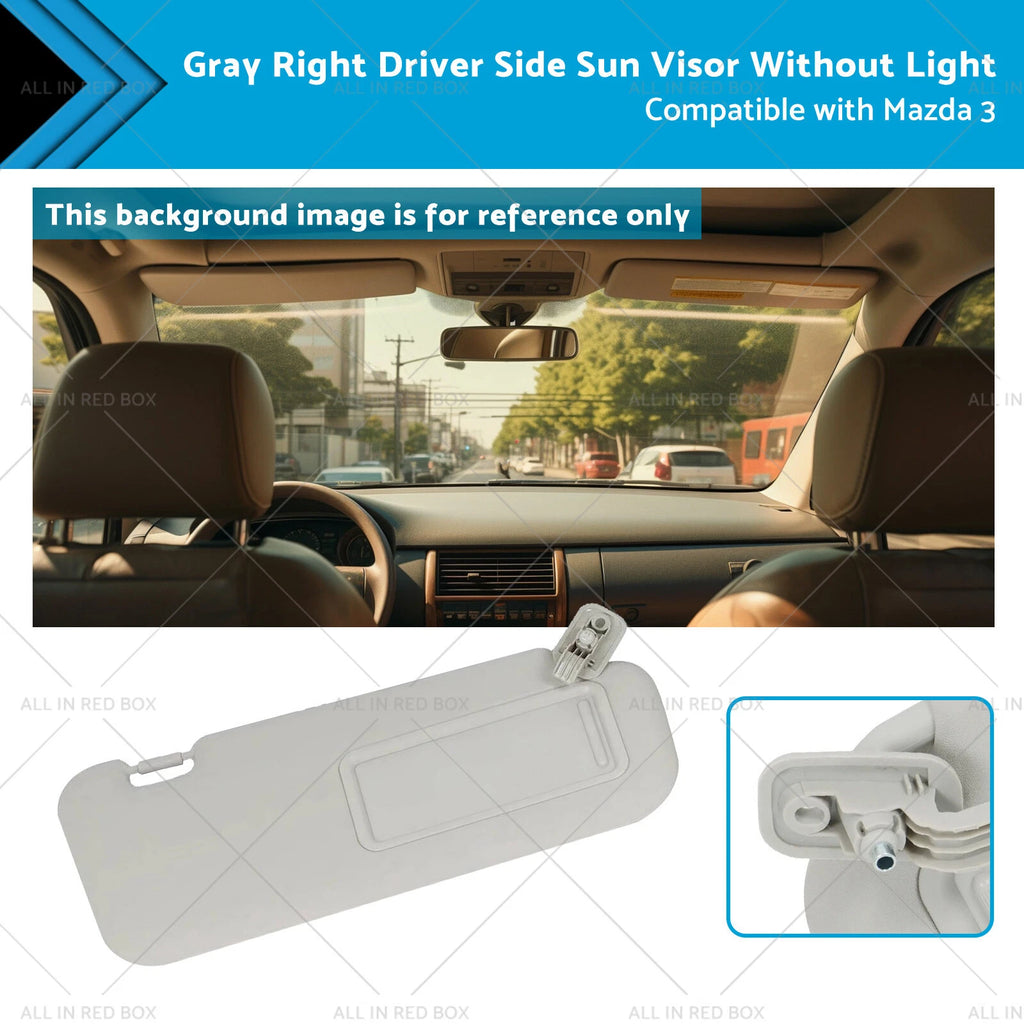 1x Gray Right Driver Side Sun Visor for Mazda 3 (2010–2013) BBM369-270C-75