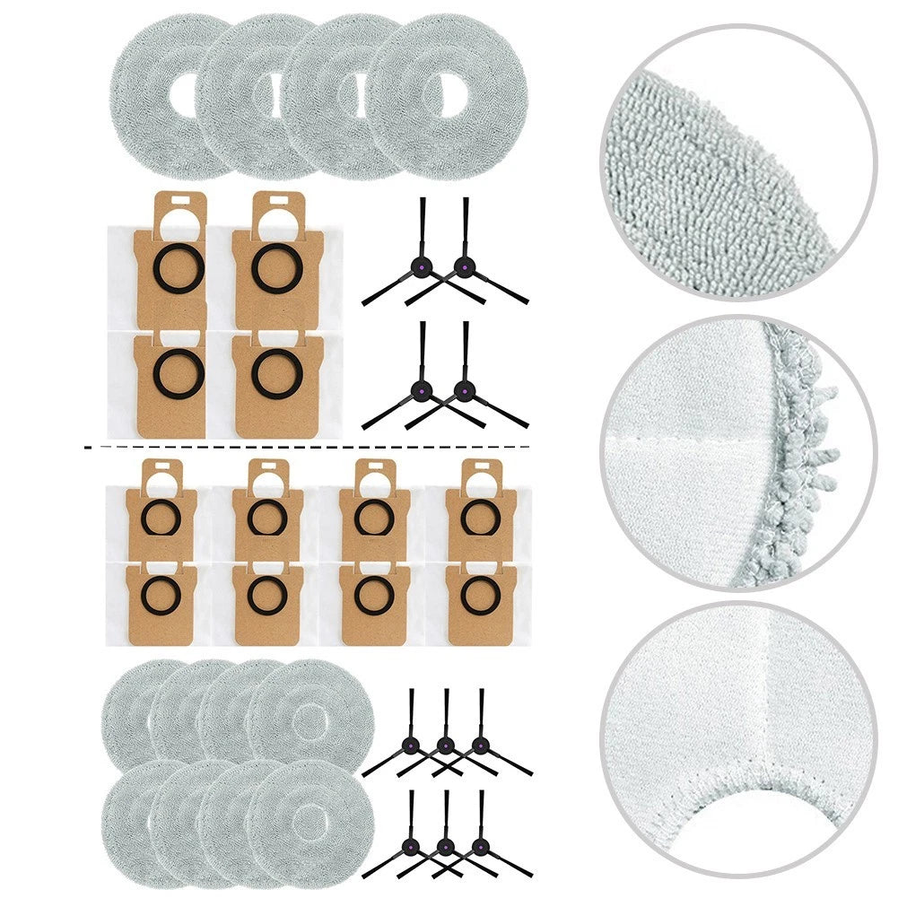 Set of 4 Mop Cloths, Dust Bags, Side Brushes for JONR P20 Pro