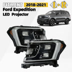 Set of 2 LED Headlights for Ford Expedition (2018–2021) Black Projector R+L