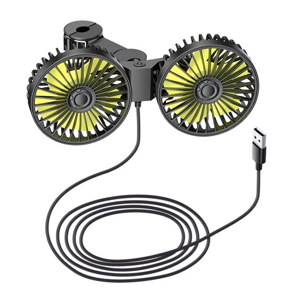Dual Head USB Fan for Backseat Use (360 Degree Rotation, 3 Speed)