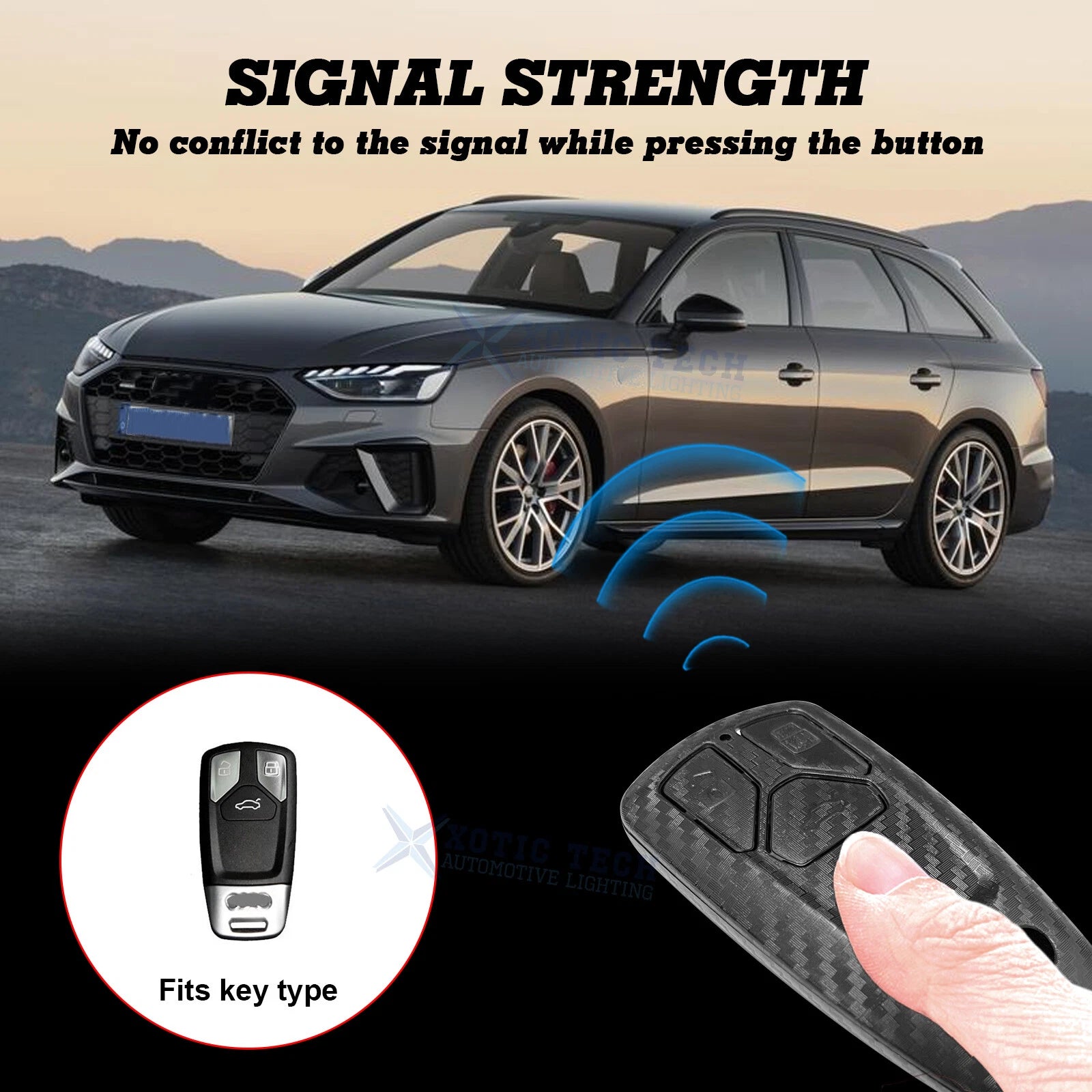 Carbon Fiber Texture Keyless Smart Key Fob Case for Audi A4-A5 S5 (2017-2019)