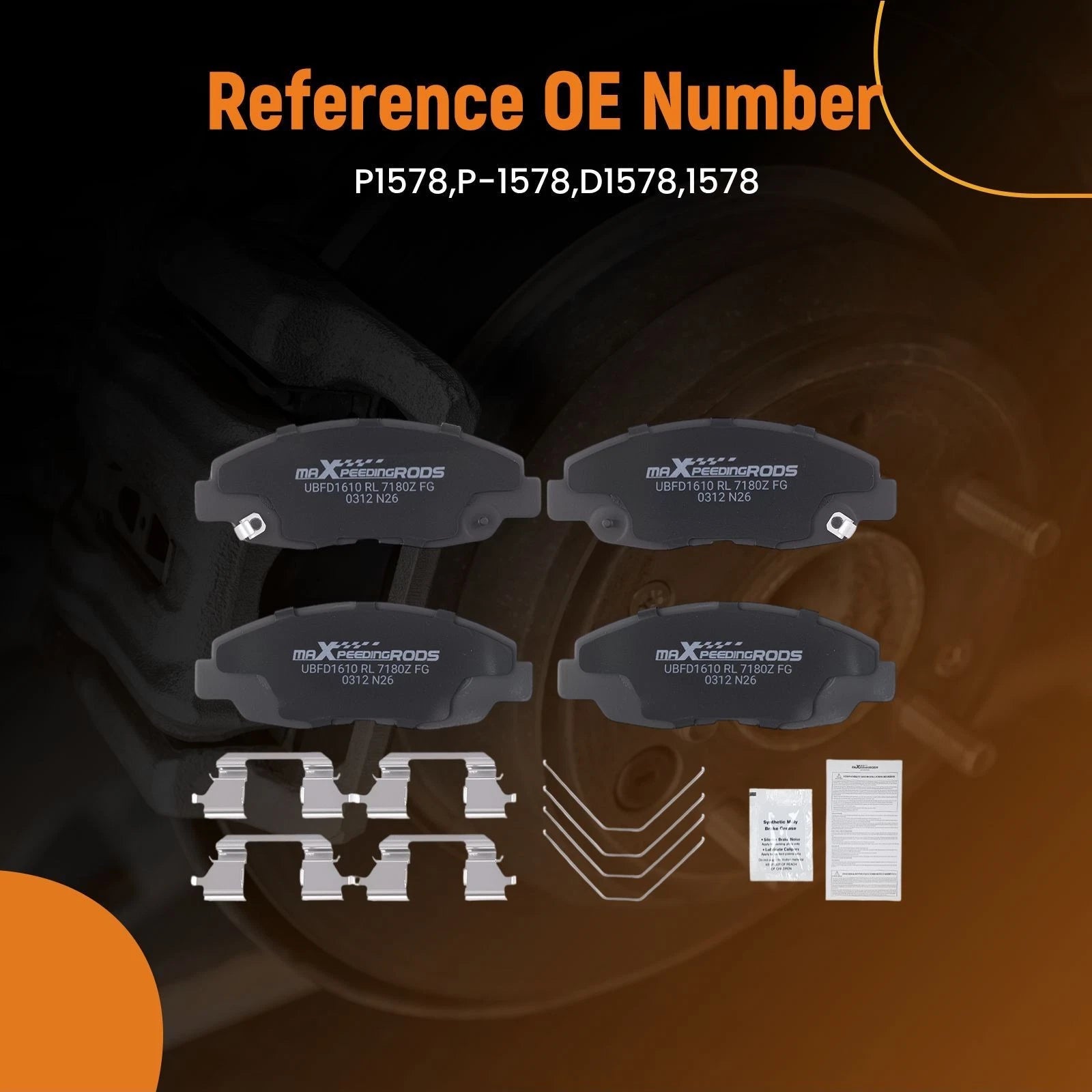 Set of 4 Front Ceramic Brake Pads for Honda Civic (2012–2015) w/Hardware