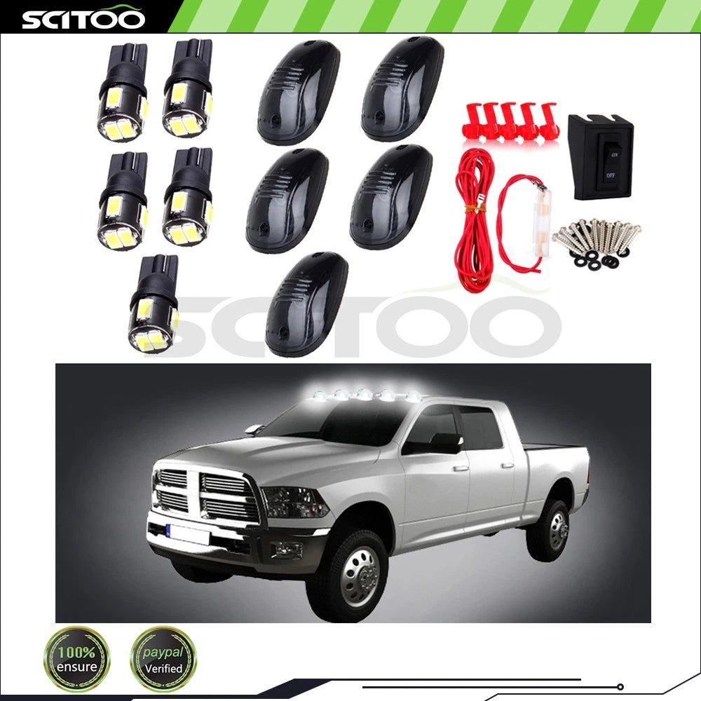 5X Cab Marker Smoke Lens +6-5730-SMD-Ultra White LED Bulb +Wiring Pack for Dodge