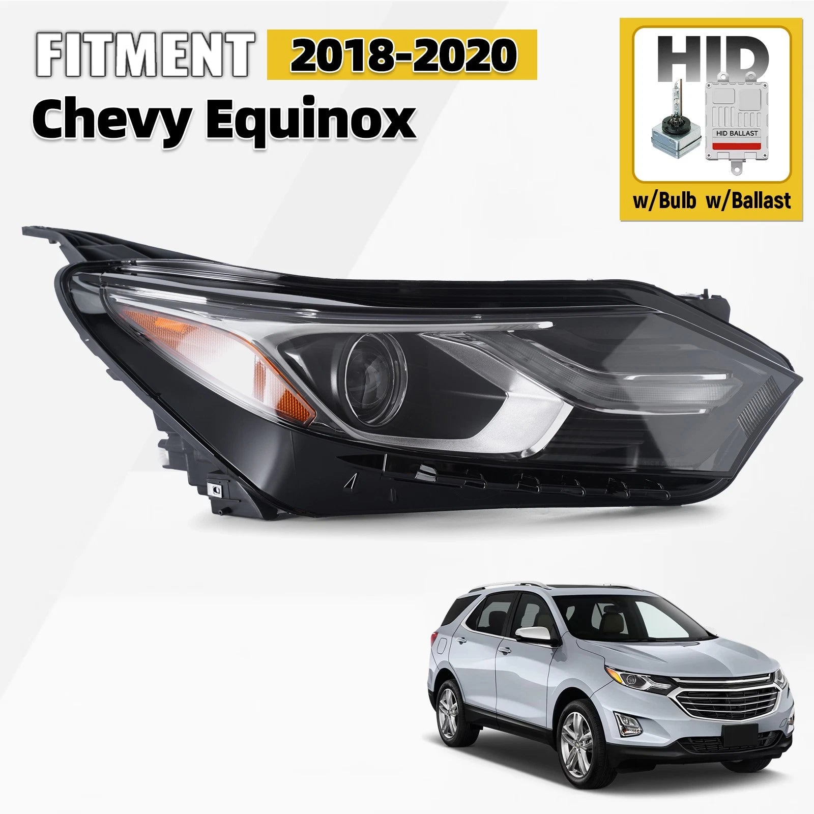 Headlight for Chevy Equinox (2018–2020) HID/Xenon LED DRL Right Passenger