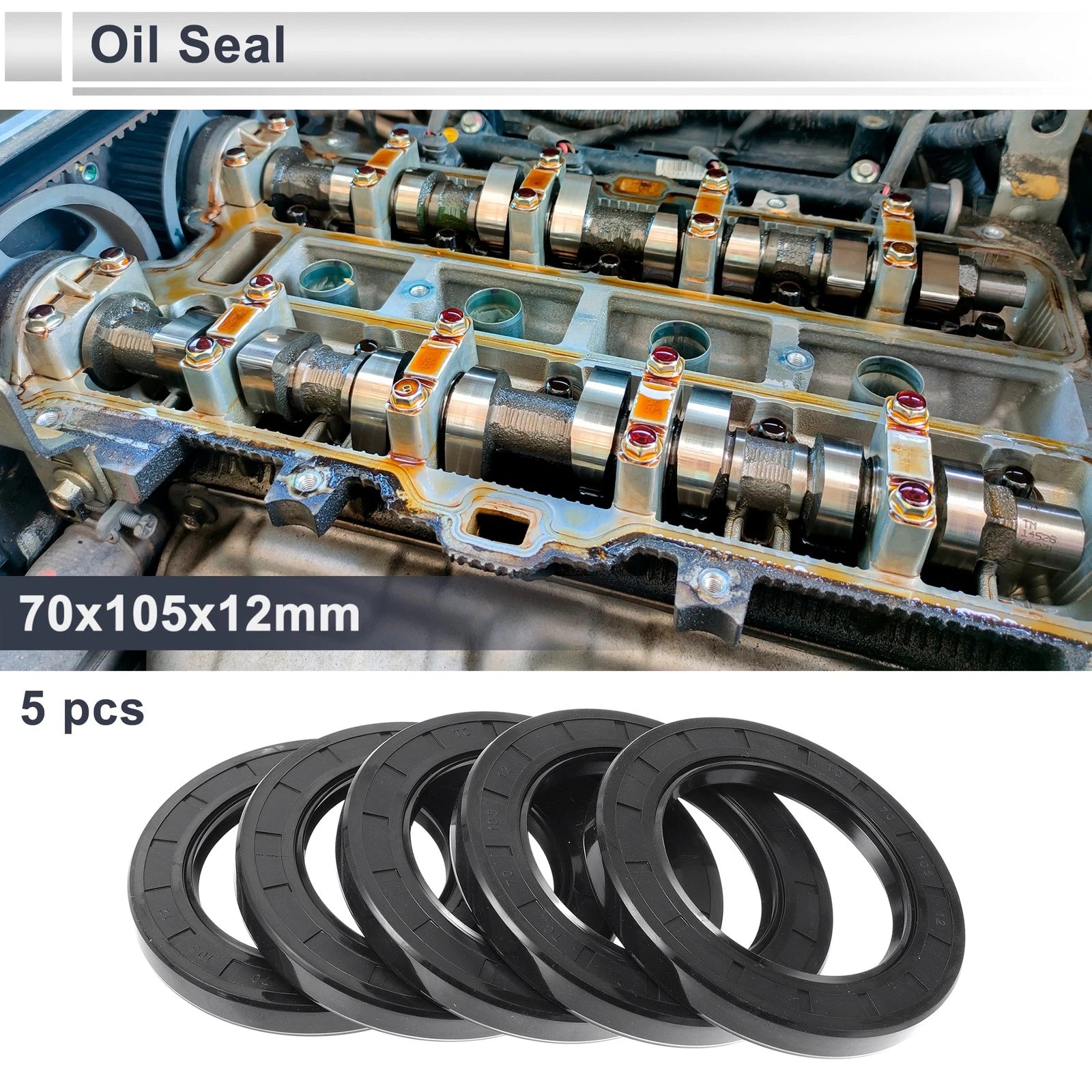 Set of 5 Oil Seal Rotary Shaft Seal Nitrile Rubber 70x105x12mm