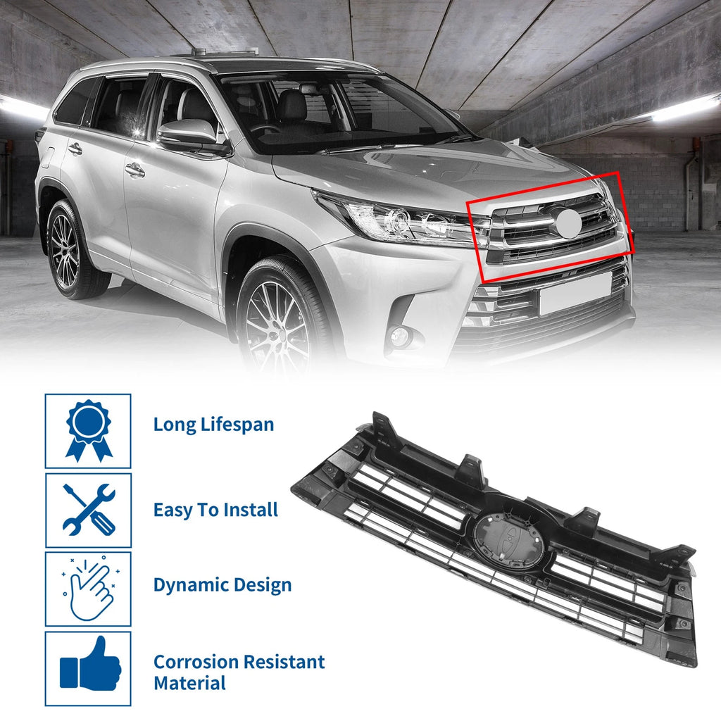 Front Upper Hood Bumper Grille for Toyota Highlander (2017–2019) Black
