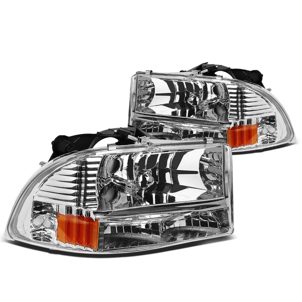 Set of 2 Chrome Housing Amber Side Headlights for Dodge Dakota/Durango (1997–2004)