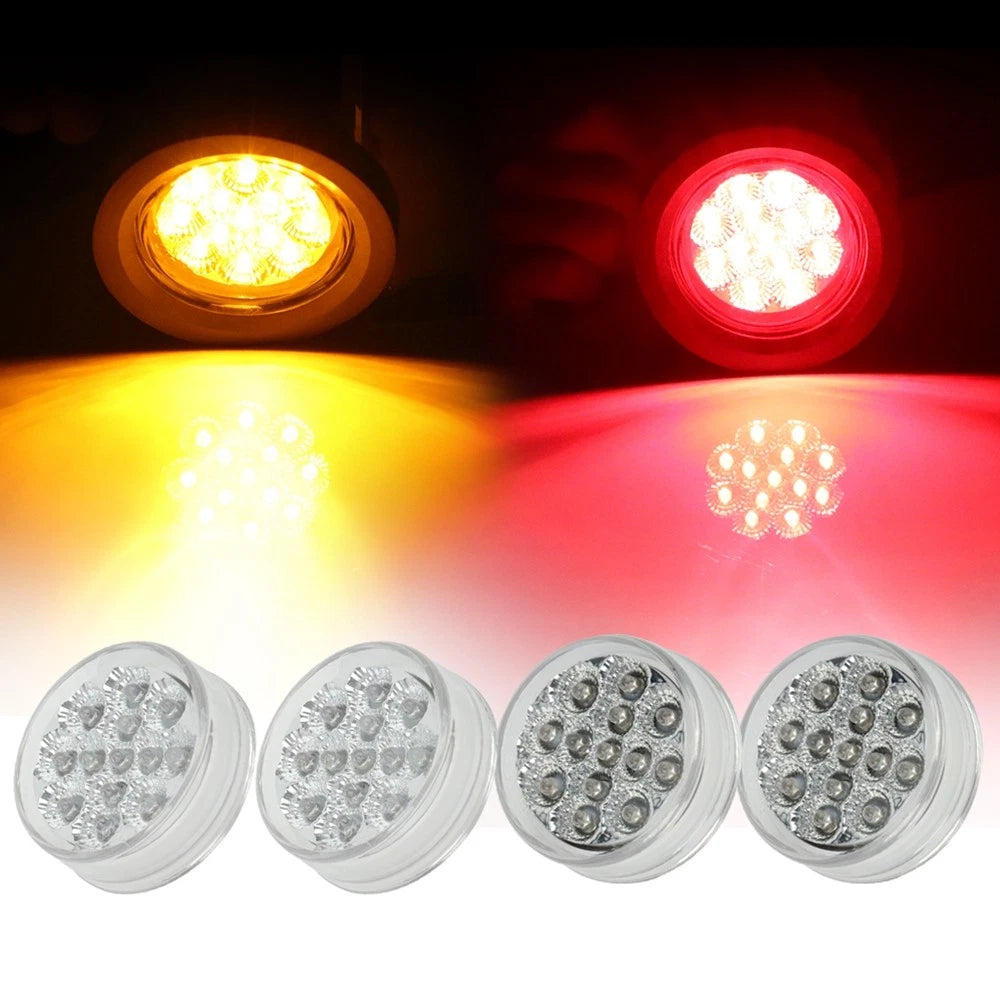 Set of 4 LED Clear Cover Red + Amber Tail Turn Side Marker Lights Universal