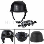 DOT German Black Leather Half Face Helmet for Motorcycle (M)